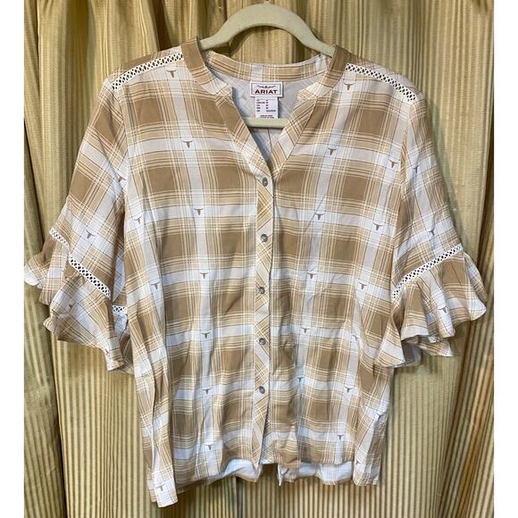 ARIAT Women's Sevilla Button Plaid Top Size M, New with Tags 3/4 Bell Sleeve0 - Picture 1 of 9